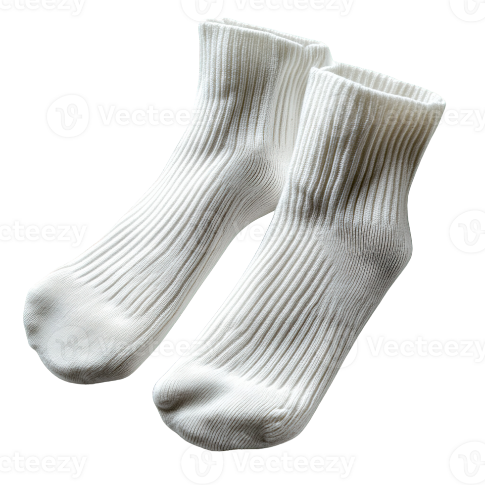 White Crew Socks with Elastic Ribbed Design Isolated on Transparent Background png