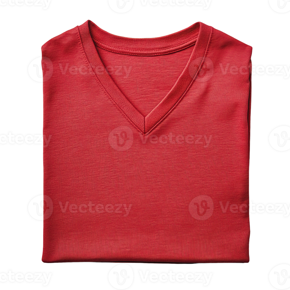Red V-Neck T-Shirt Displaying Fabric Texture and Fold Isolated on Transparent Background png