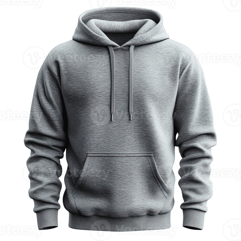 Soft and Cozy Grey Fleece Hoodie with Kangaroo Pocket and Adjustable Hood Strings Isolated on Transparent Background png