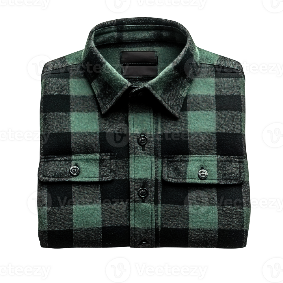 Fashionable Green and Black Flannel Shirt with Checkered Pattern Isolated on Transparent Background png