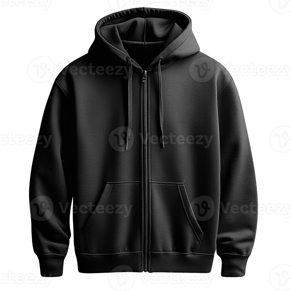 Realistic Black Zipper Hoodie Sweatshirt Isolated on Transparent Background png