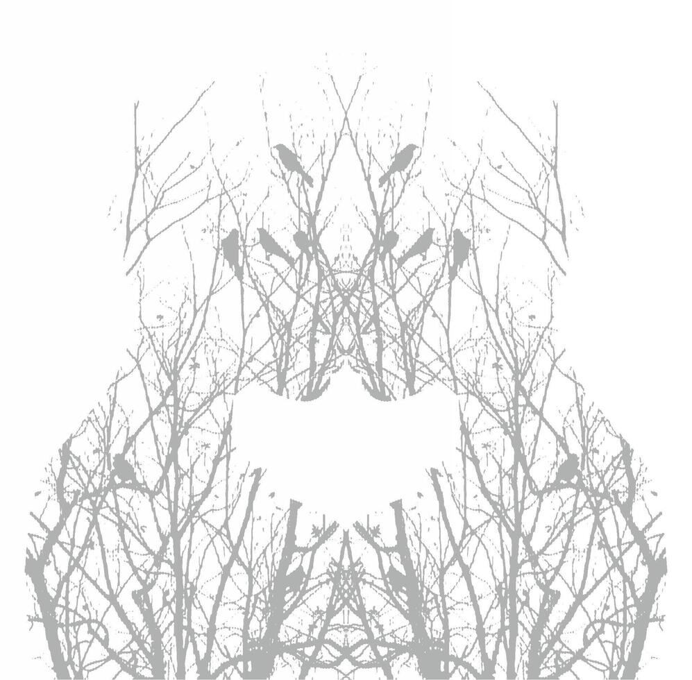 A black and white illustration of a tree with branches and birds vector