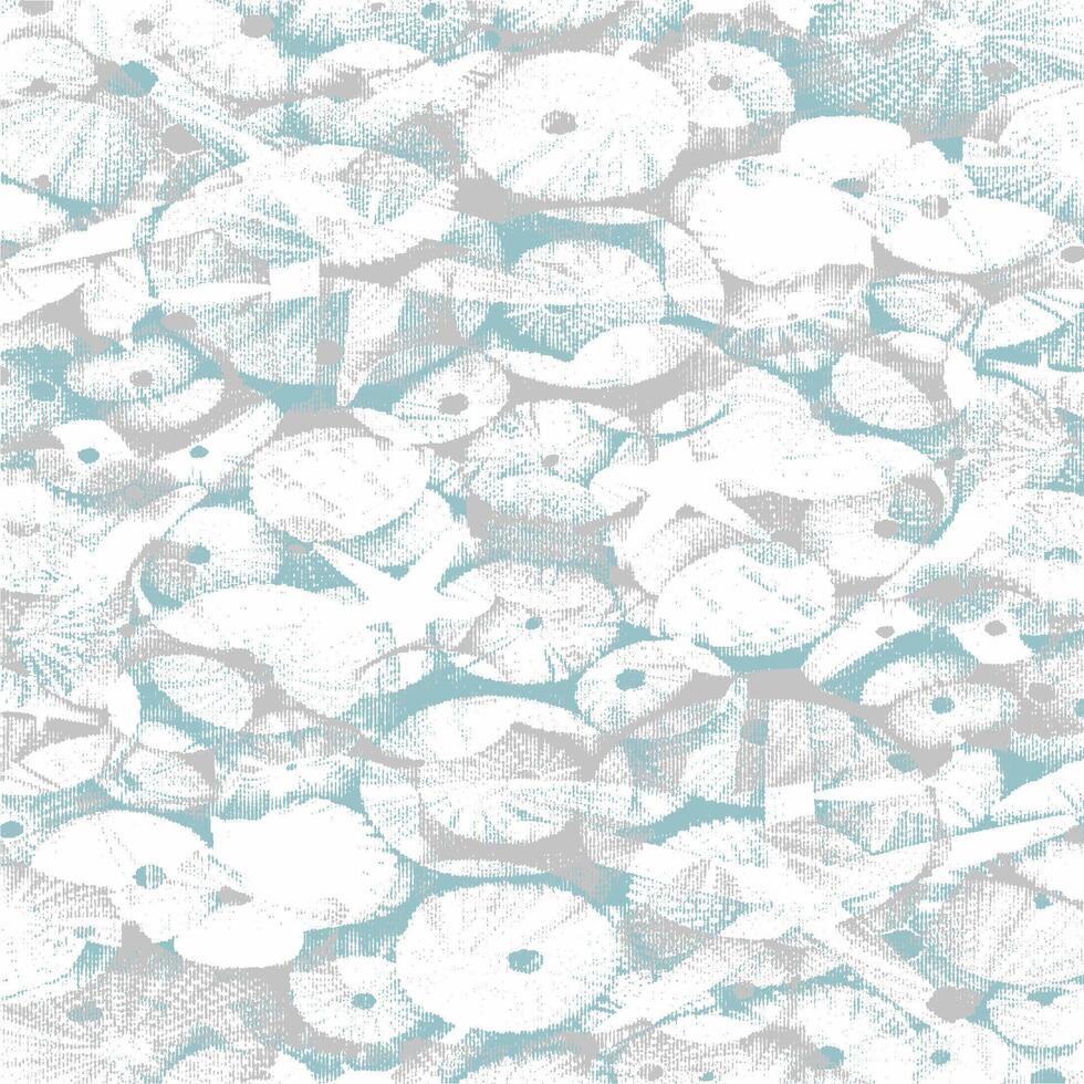 A blue and white pattern with shells vector