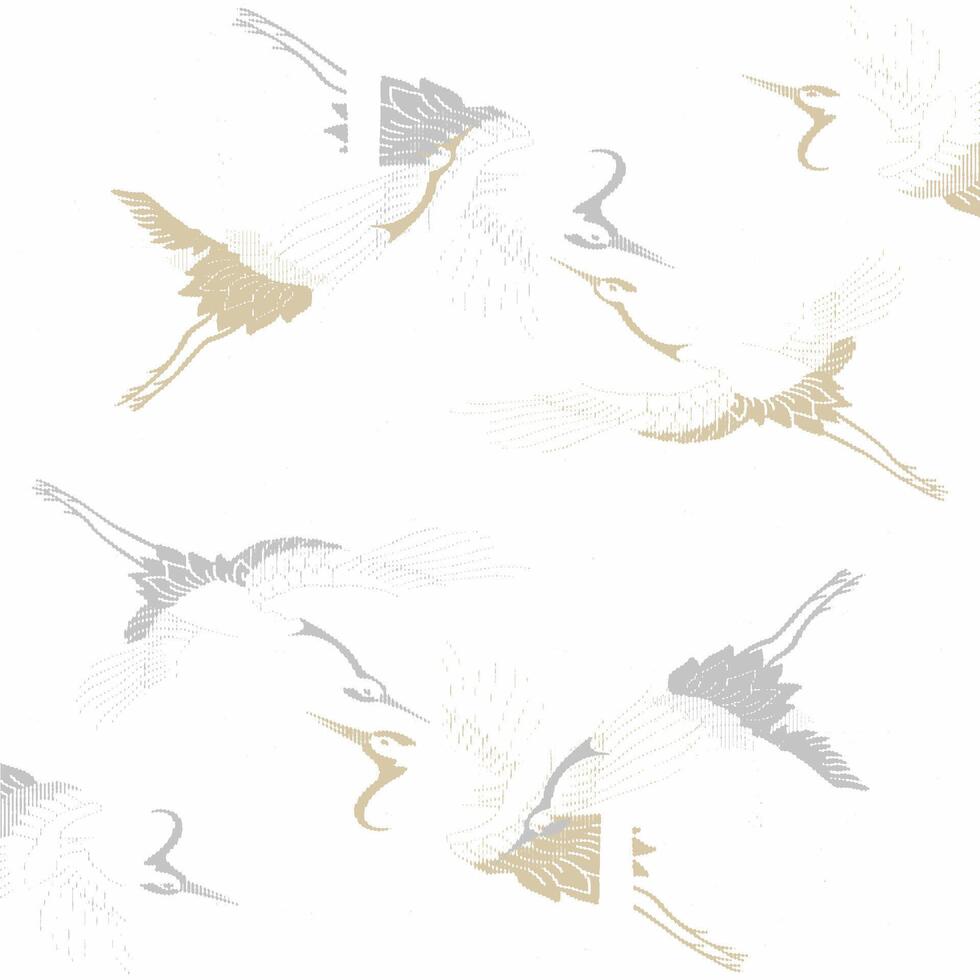 A white and gold wallpaper with birds flying vector
