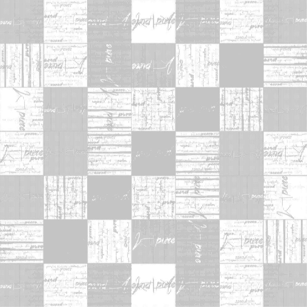 A white and gray patchwork quilt with words on it vector