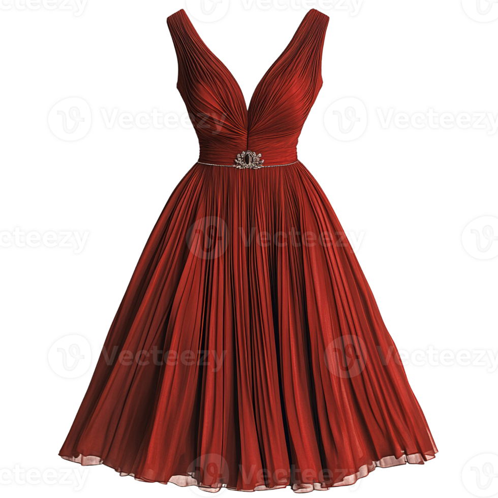 Glamorous Women's Red Ball Gown with Detailed Pleats Isolated on Transparent Background png