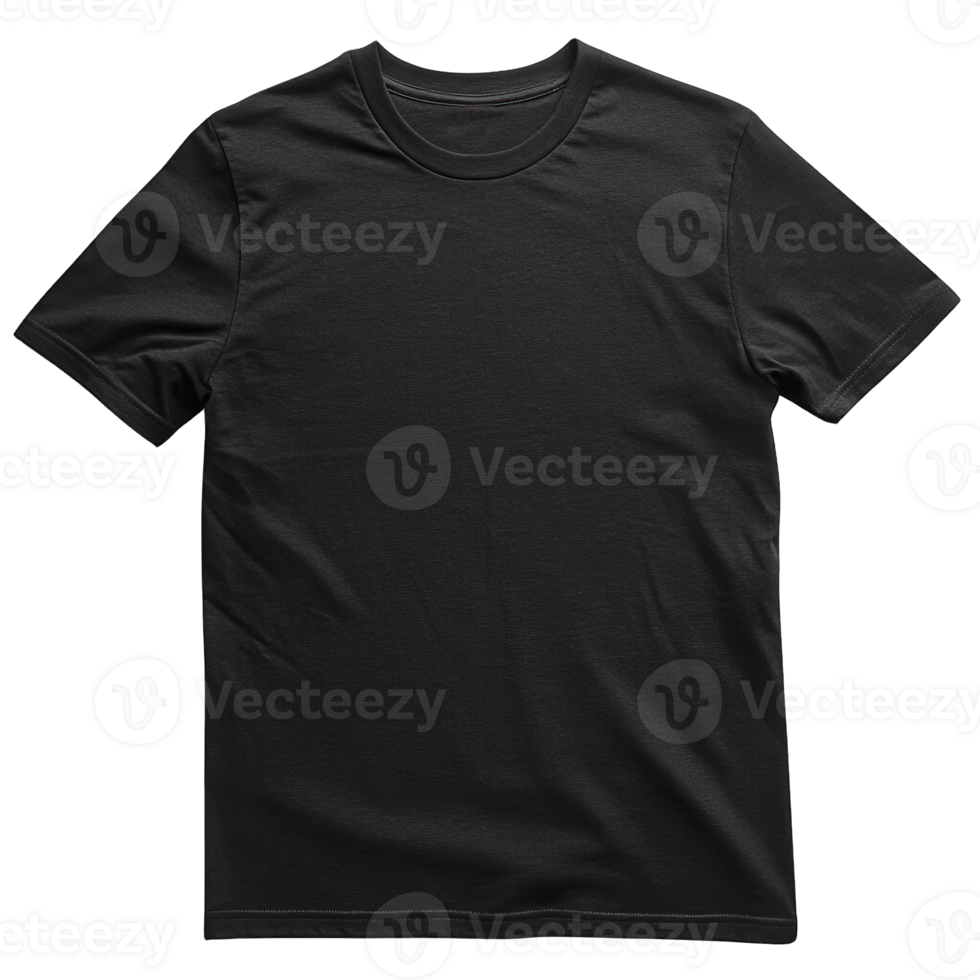 Wrinkled Black Crew Neck T-Shirt with Soft Fabric Texture Isolated on Transparent Background png