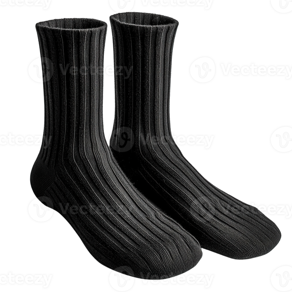 Classic Black Crew Socks with a Ribbed Knit Pattern Isolated on Transparent Background png