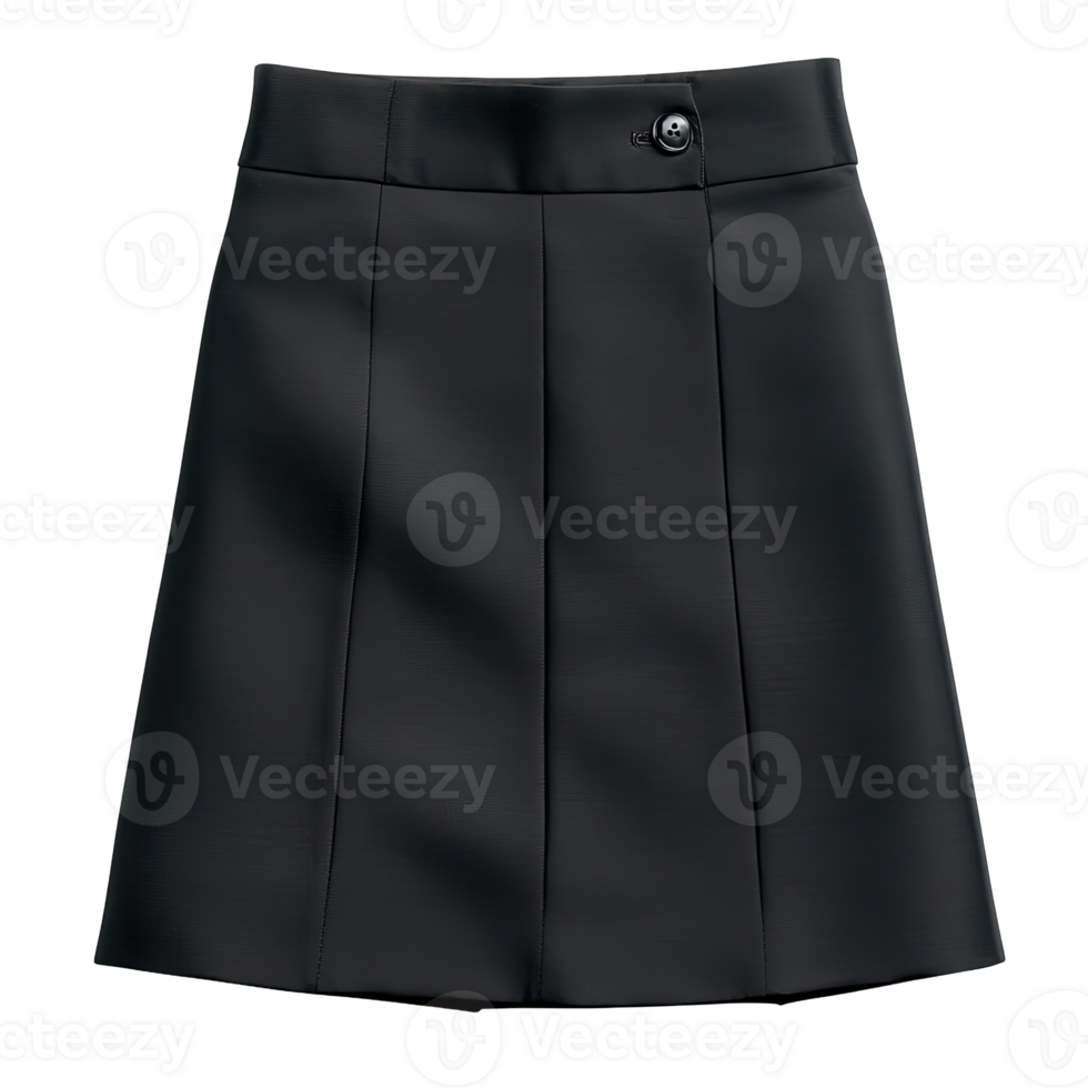Classic Black Pleated Mini Skirt with a Buttoned Waistband Isolated on Transparent Background png