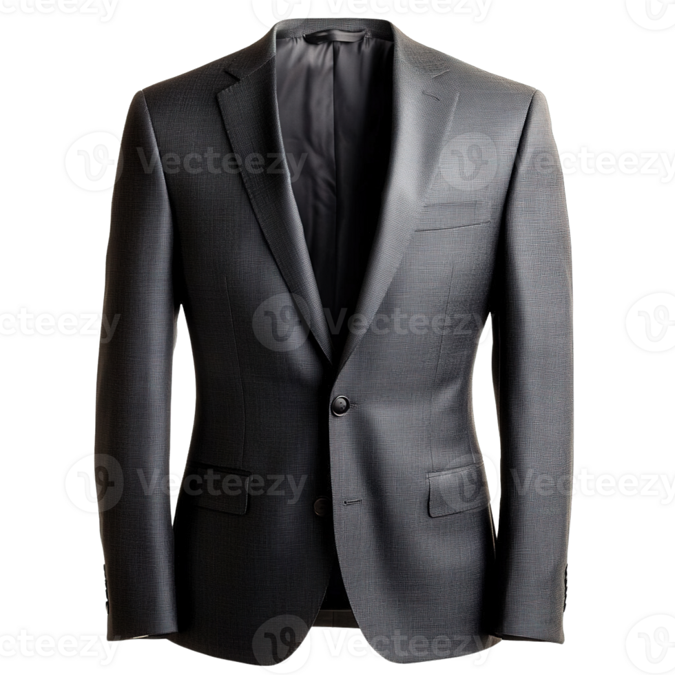 Luxury Men's Charcoal Grey Suit Jacket with Fine Tailoring and Elegant Textured Details Isolated on Transparent Background png