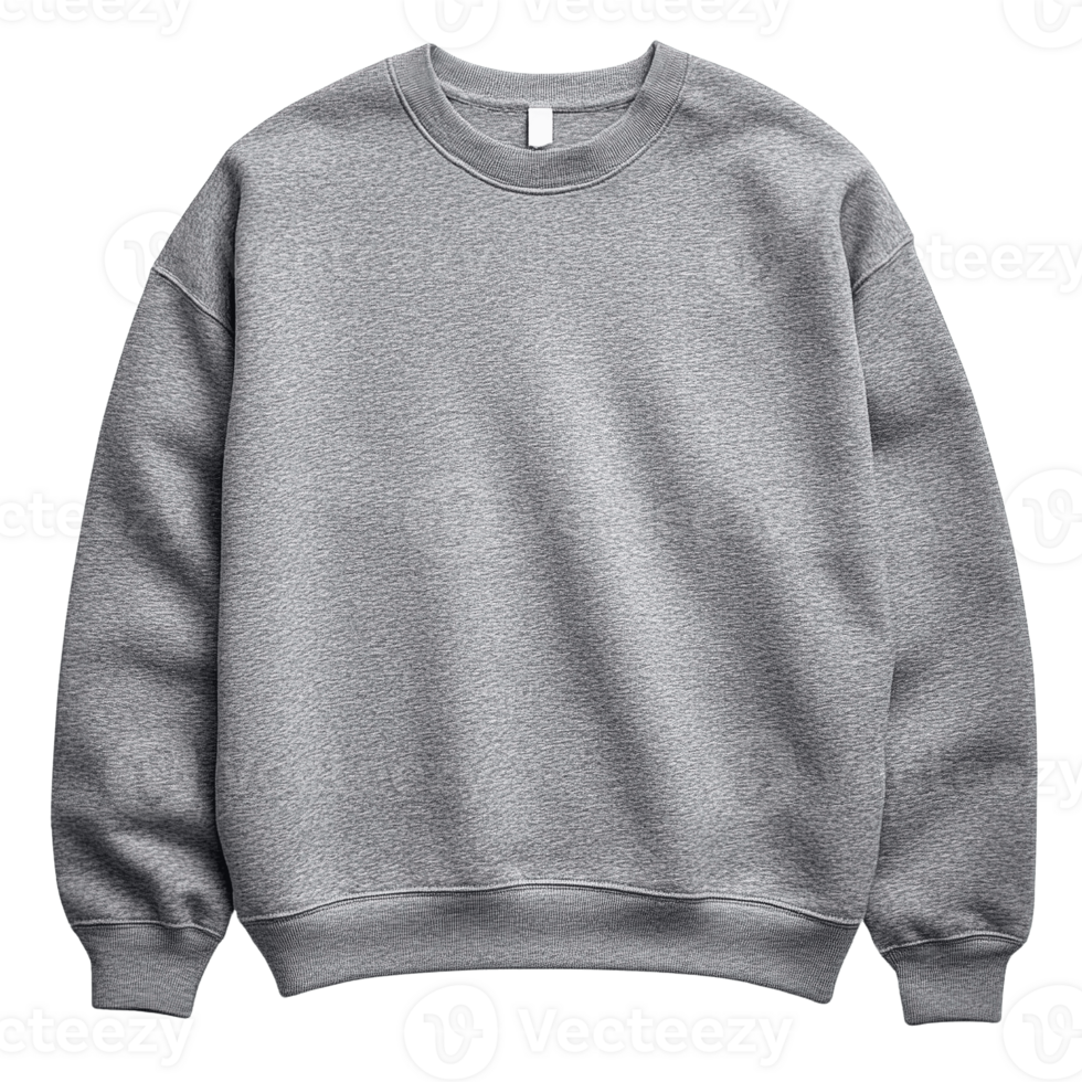 Classic Grey Crewneck Sweatshirts with Ribbed Cuffs Isolated on Transparent Background png