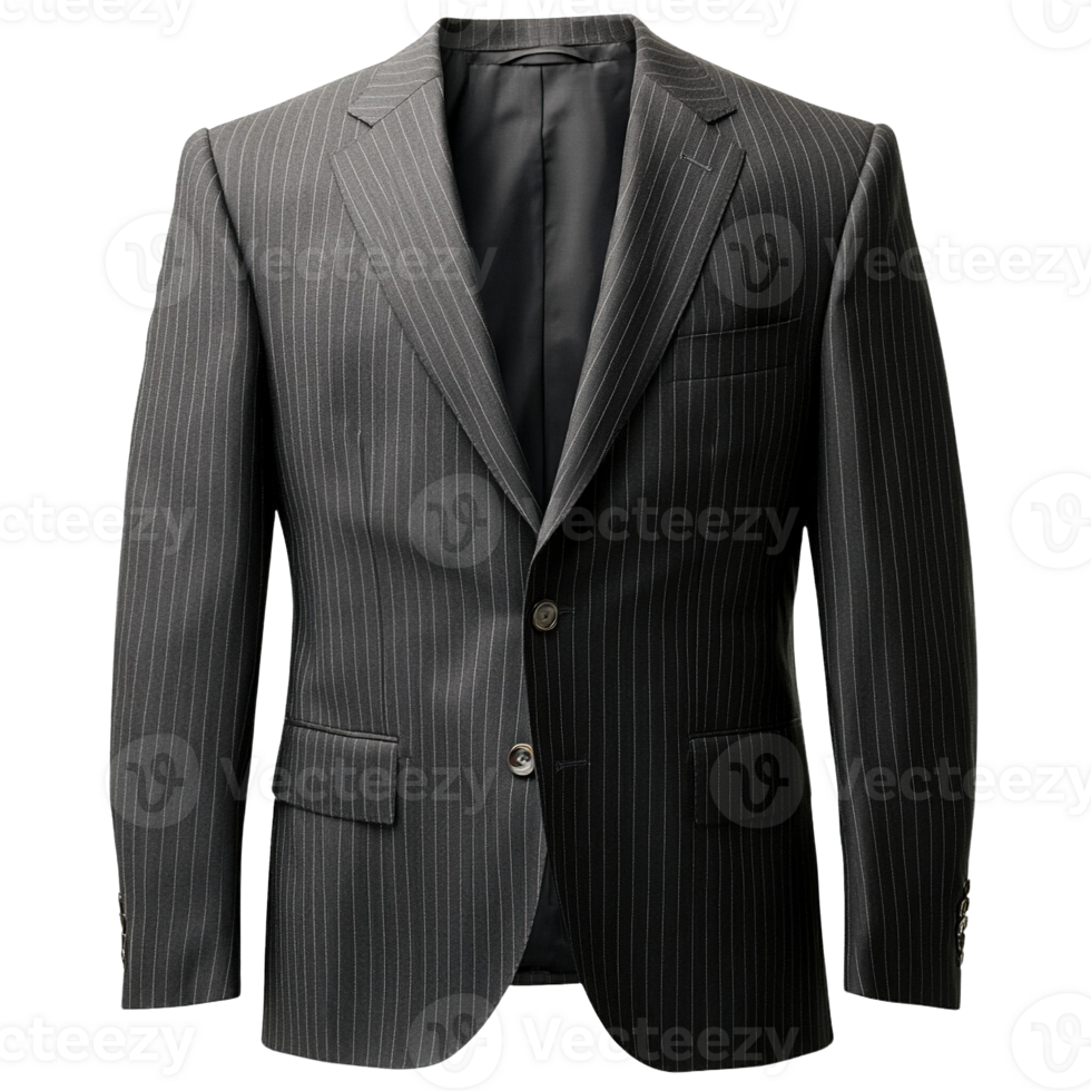 Stylish and Sophisticated Men's Grey Pinstripe Suit Blazer Isolated on Transparent Background png