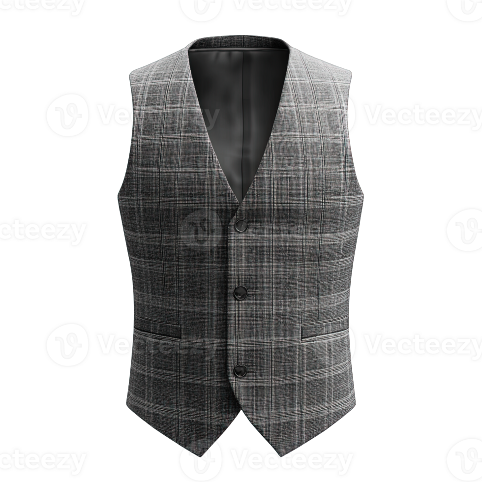 Elegant Grey Checkered Formal Waistcoat for Men with Button-Up Front and Classic Tailored Design Isolated on Transparent Background png