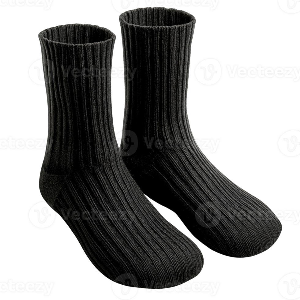 Elegant and Stylish Black Crew-Length Socks with a Ribbed Texture Isolated on Transparent Background png