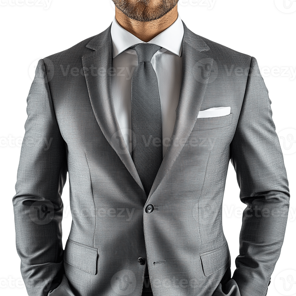 Sophisticated Executive in a Light Gray Suit with a Pocket Square Isolated on Transparent Background png