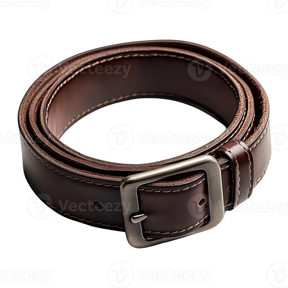 Premium Quality Dark Brown Leather Belt with Distinctive Silver Buckle Isolated on Transparent Background png
