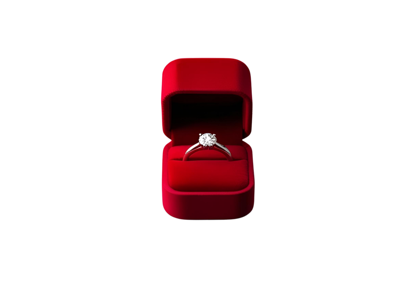 Red velvet ring box isolated with luxurious design, perfect for jewelry presentation. png