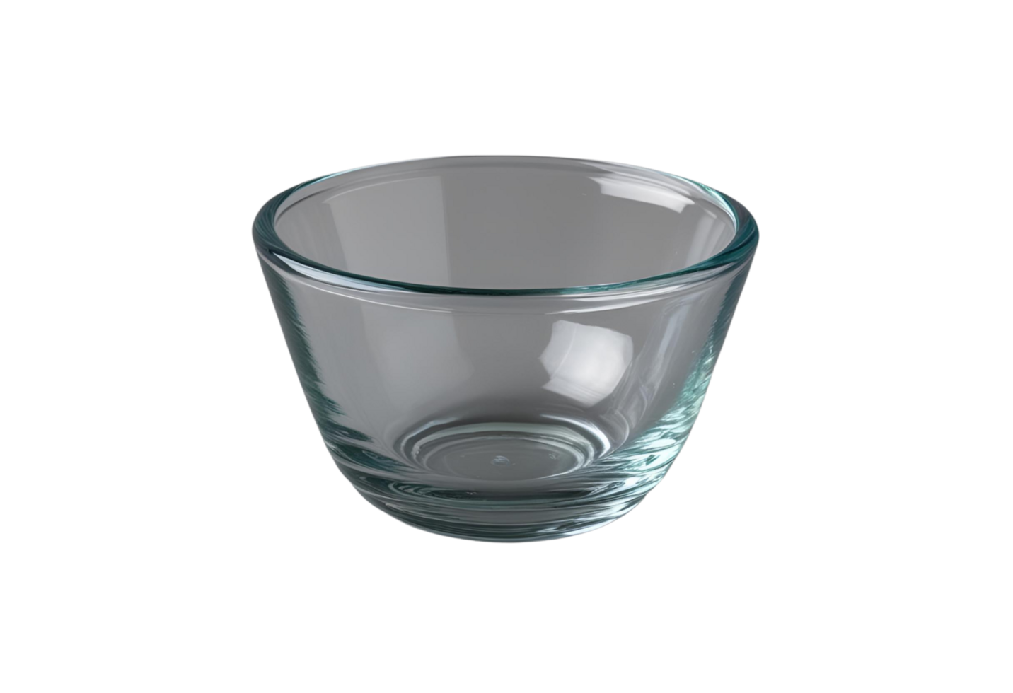 A small, empty clear glass bowl, ideal for serving or mixing ingredients, offers versatile kitchen use. png