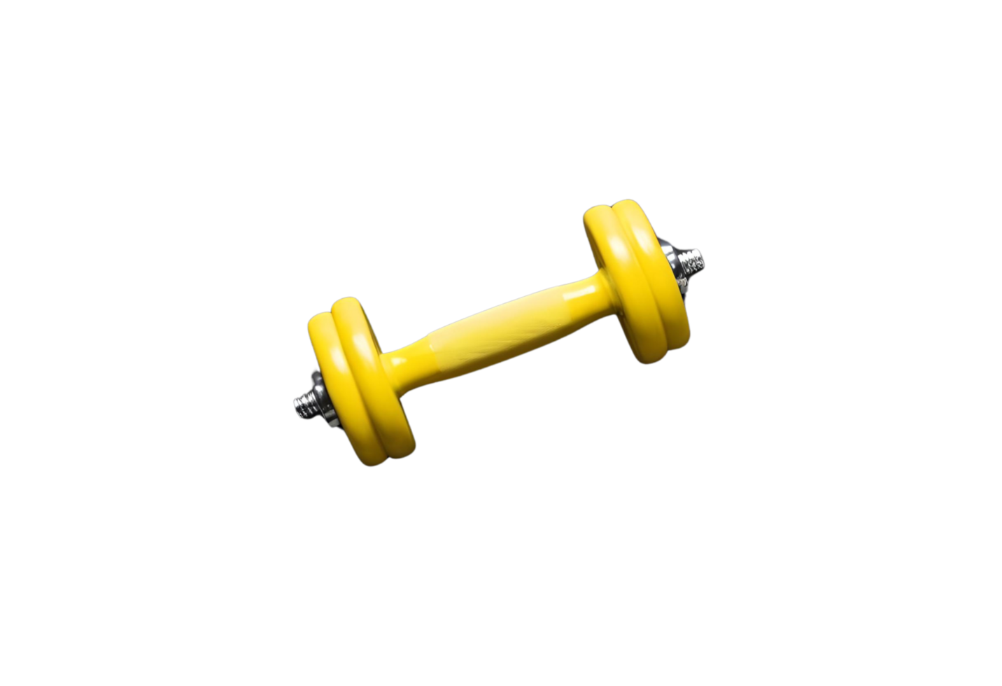 A single yellow dumbbell displayed alone, perfect for fitness and exercise content, promoting strength and wellness. png