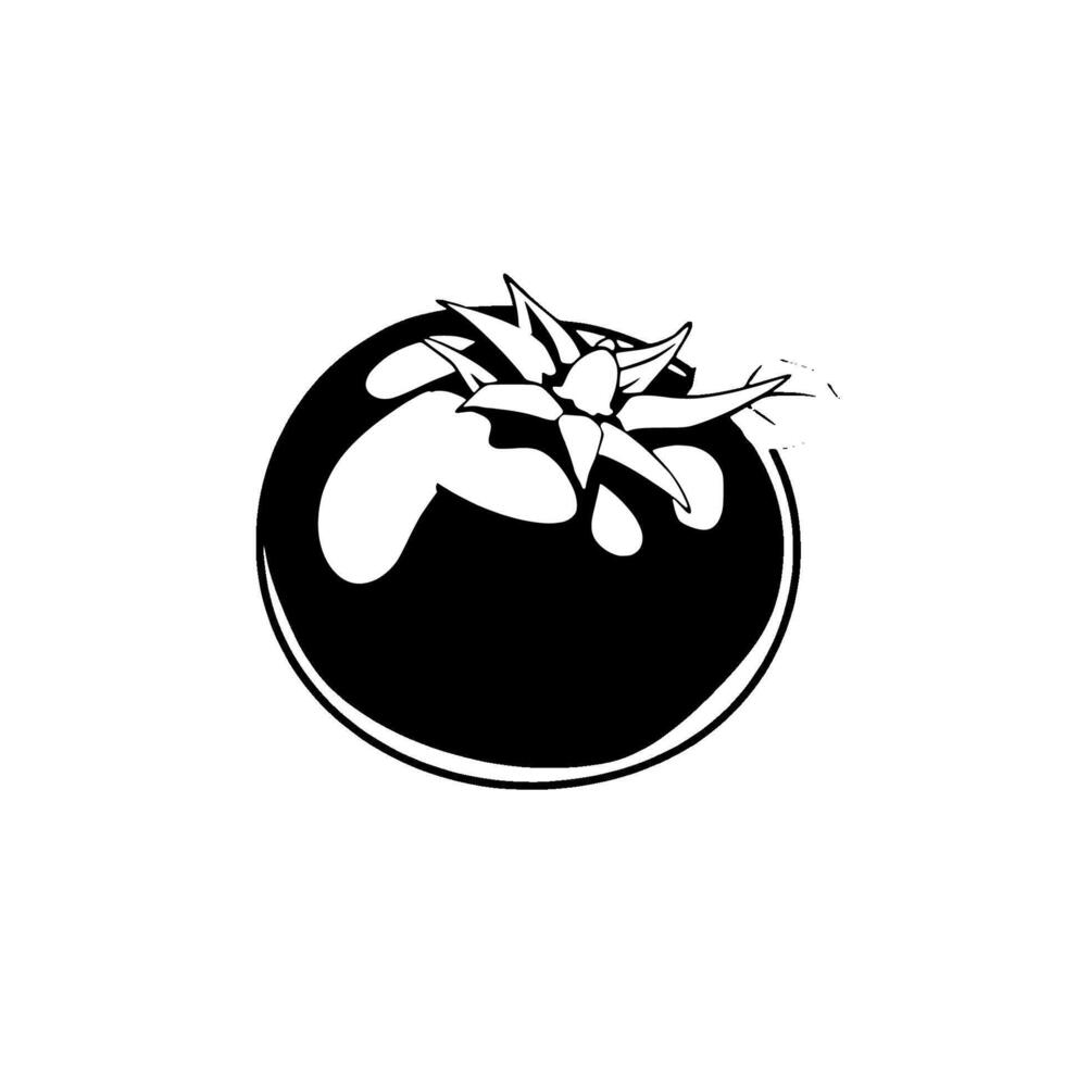 Illustration Of A Single Black Tomato With Green Stem vector