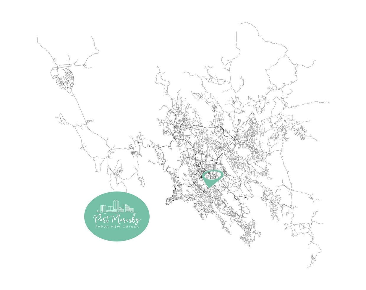 Port Moresby capital city of Papua New Guinea,Urban Streets Roads Map with city center location pin, illustration element image vector