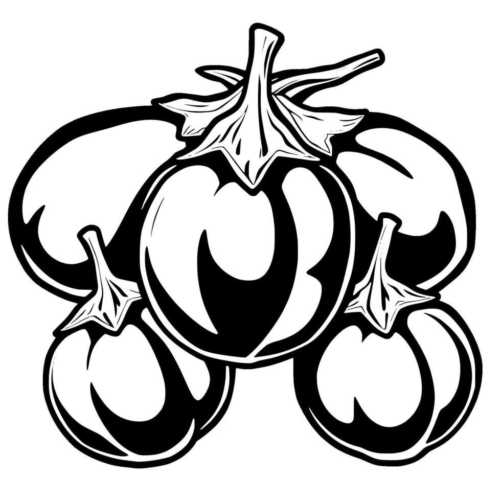 A Cluster Of Fresh Eggplants Bold Black And White Illustration vector