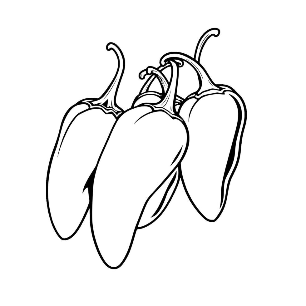 Line Art Illustration of Three Green Chili Peppers vector