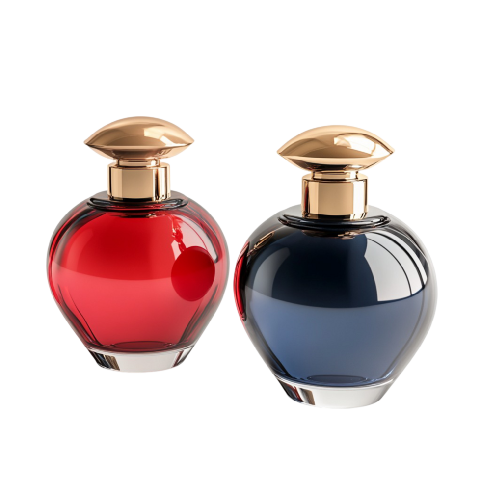 Elegant Red and Blue Perfume Bottles on Transparent Background png