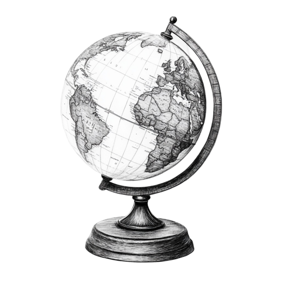 Vintage Globe with Engraved Details - Transparent Background png