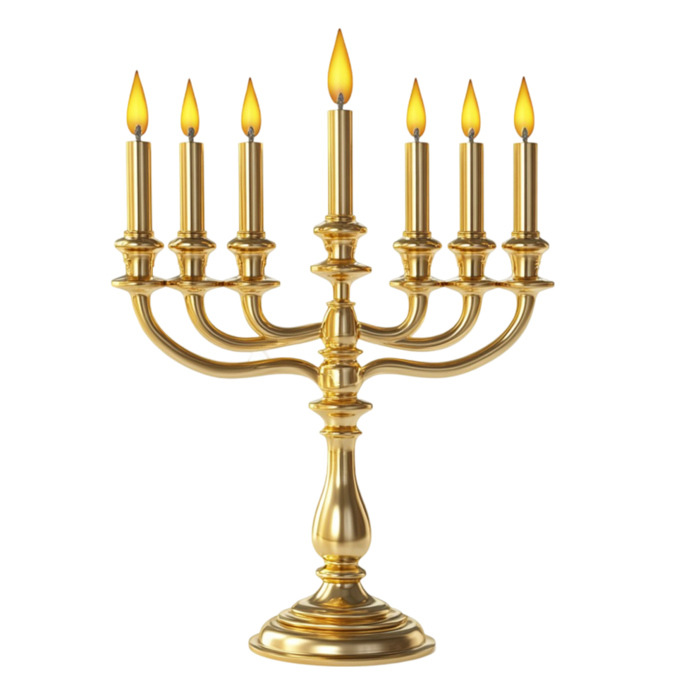 Classic Golden Menorah with Detailed Design - Transparent Background png