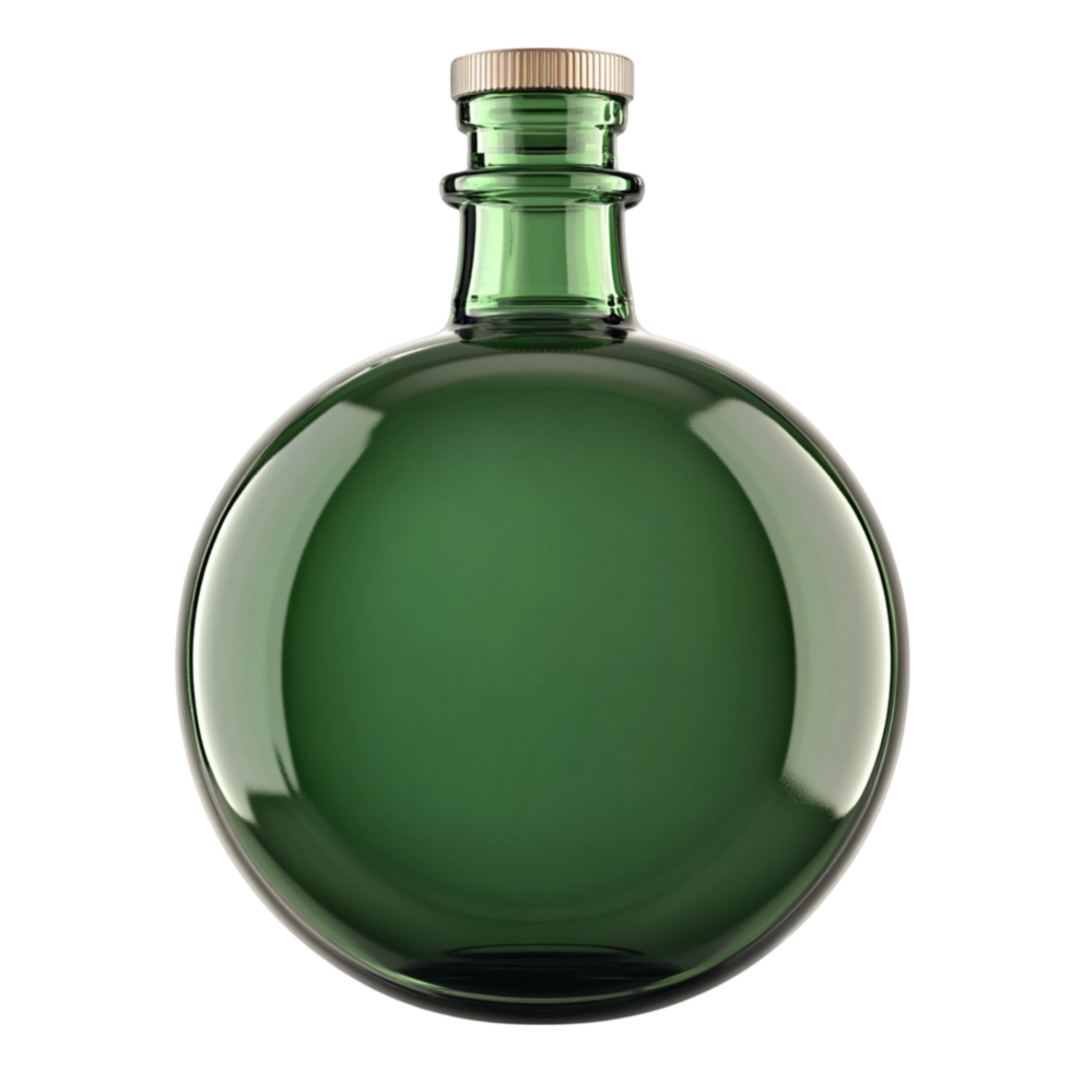Decorative Green Glass Bottle with Cork on Transparent Background png