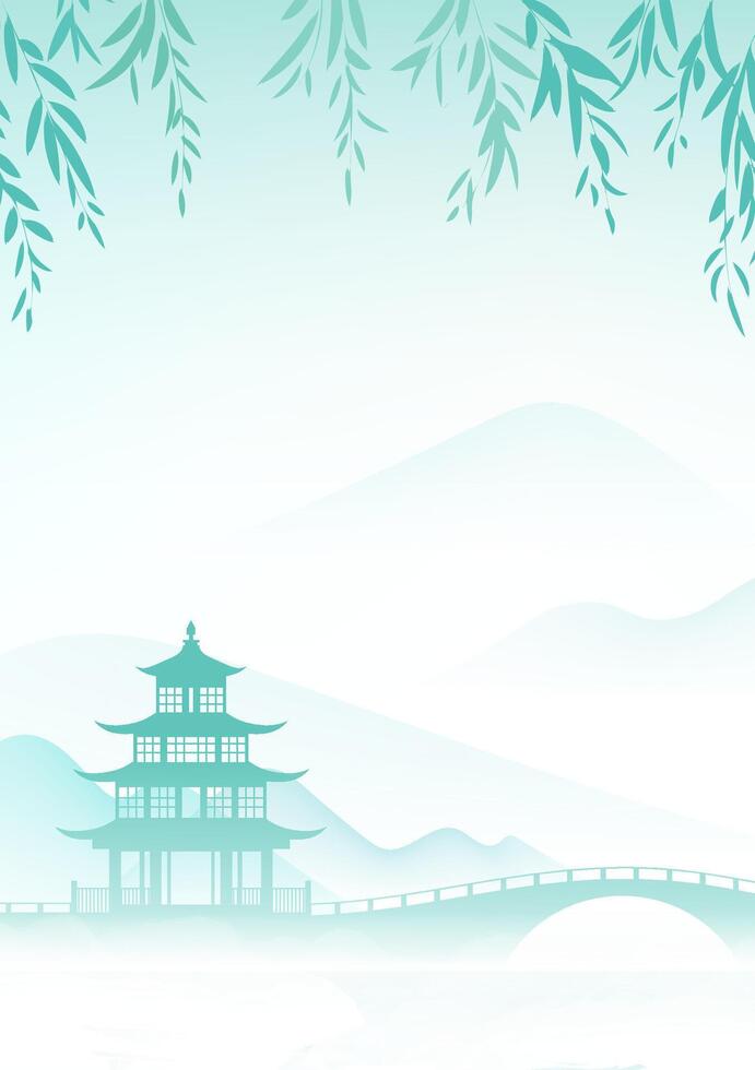 Chinese style vertical plate illustration design Chinese architecture ink landscape vector