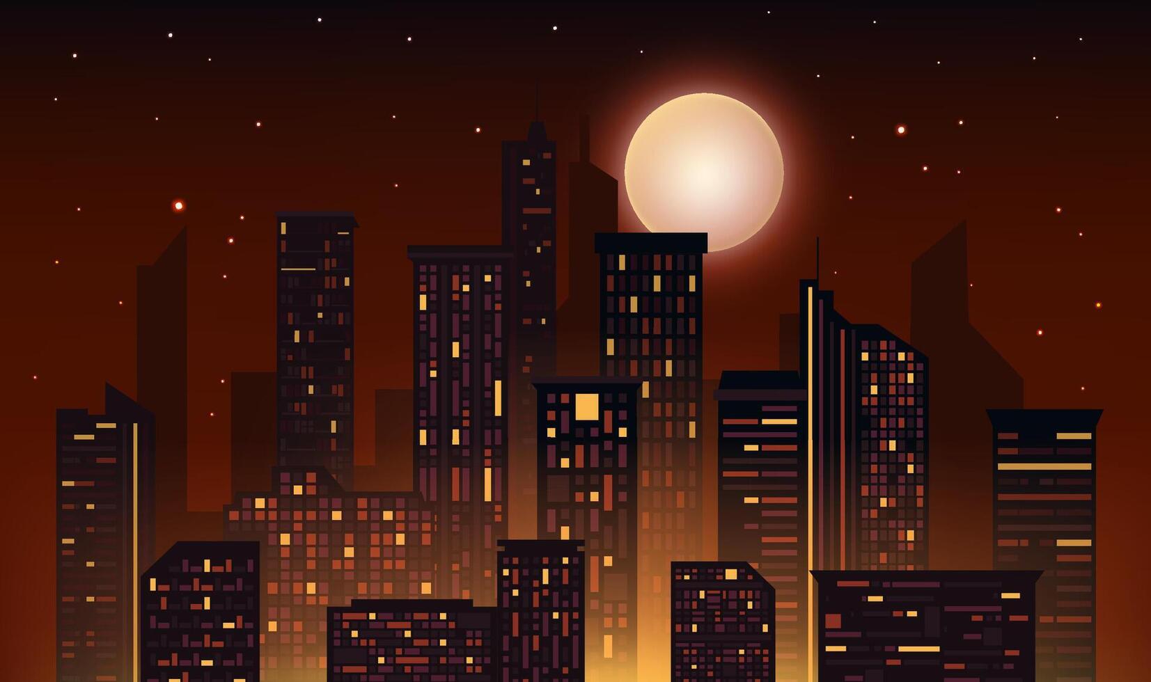 City night landscape horizontal illustration orange atmosphere city skyline vector