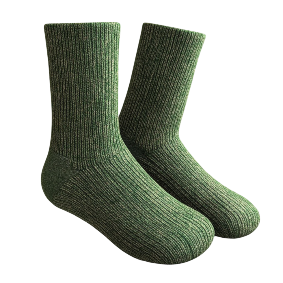 Cozy Green Woolen Socks for Winter on Transparent Background png