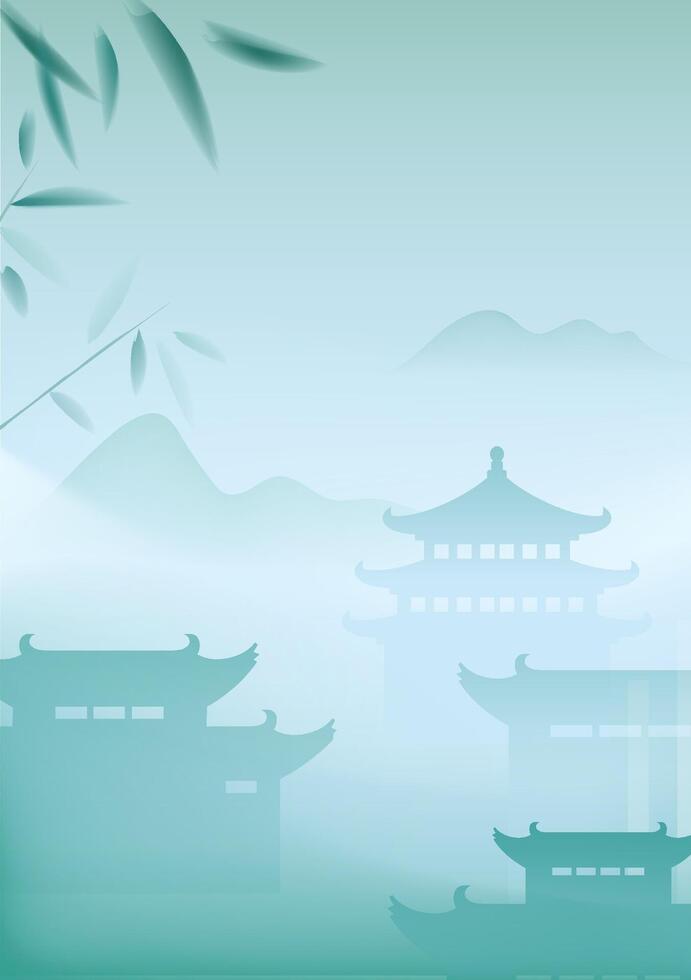 Chinese style vertical plate illustration design Chinese architecture vector