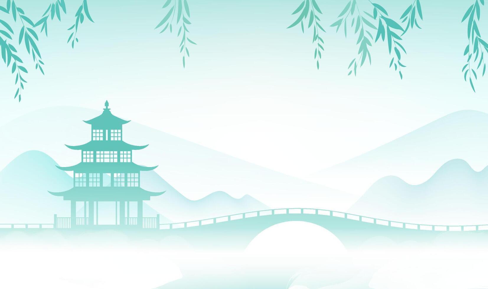 Chinese style horizontal plate illustration design Chinese architecture ink landscape vector