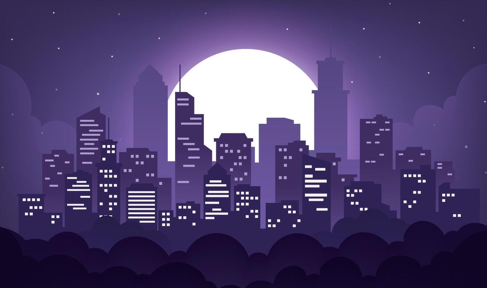 City night landscape horizontal illustration gray-purple atmosphere city skyline vector