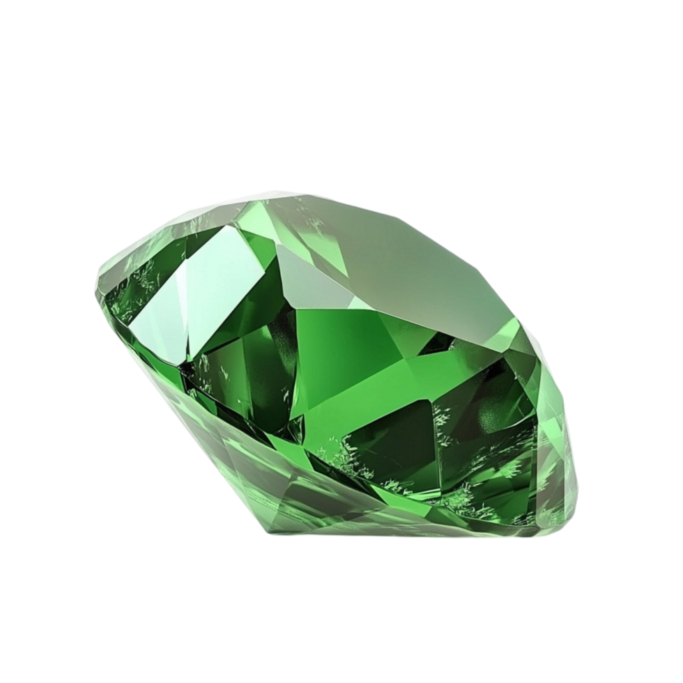 Faceted Green Diamond Gemstone on Transparent Background png