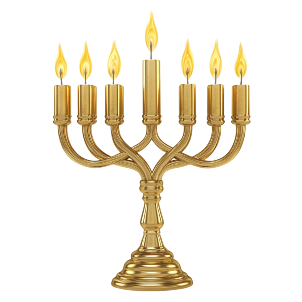 Shiny Gold Menorah with Candles - Transparent Background png
