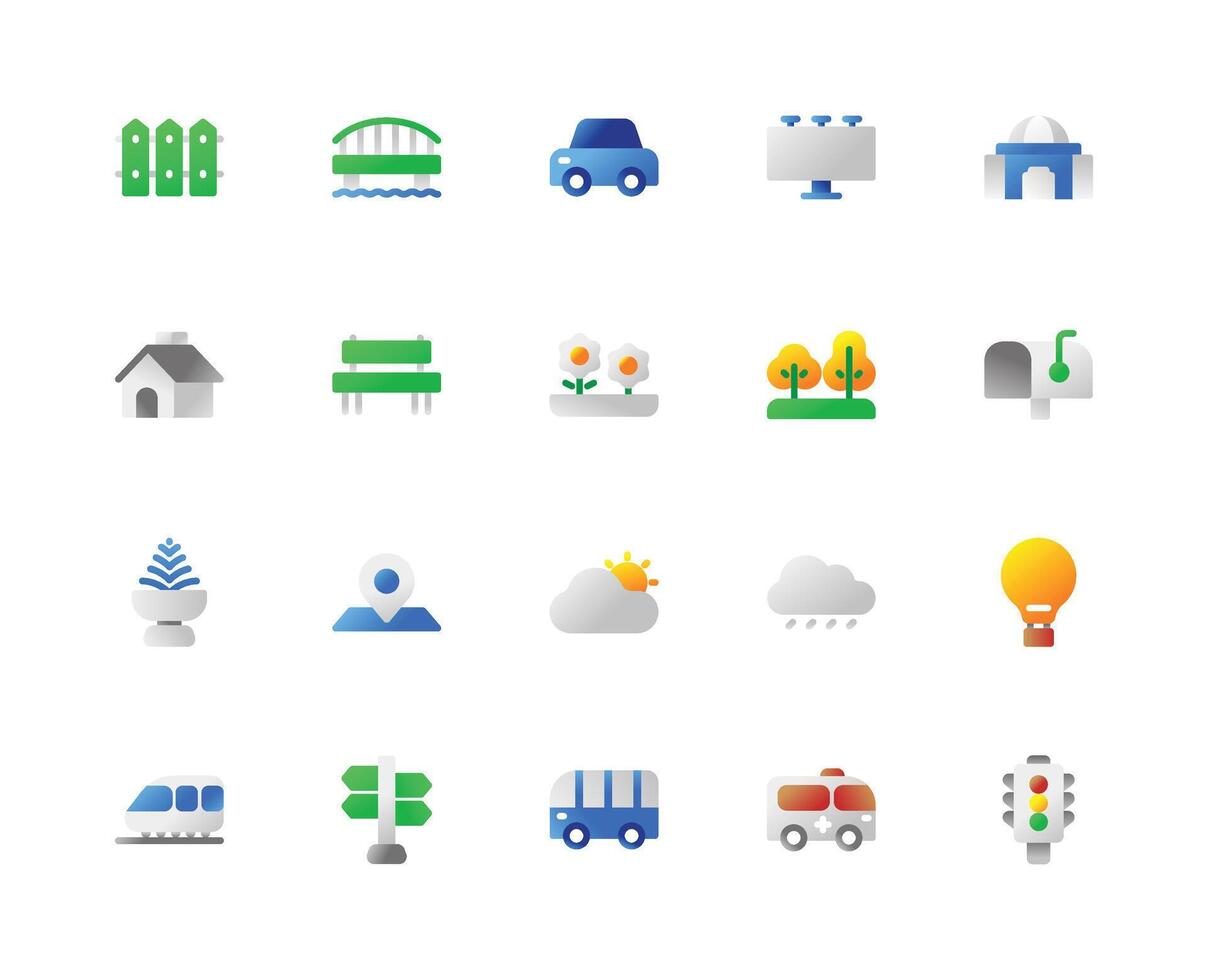 City Icon Theme with Gradient Style for UIUX, Background Image, Website, and Mobile App. vector