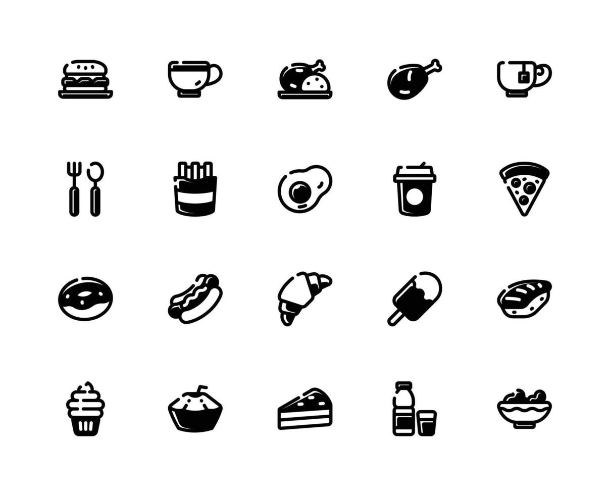 Food and Beverage Black FIll Icon for Restaurant Background. vector