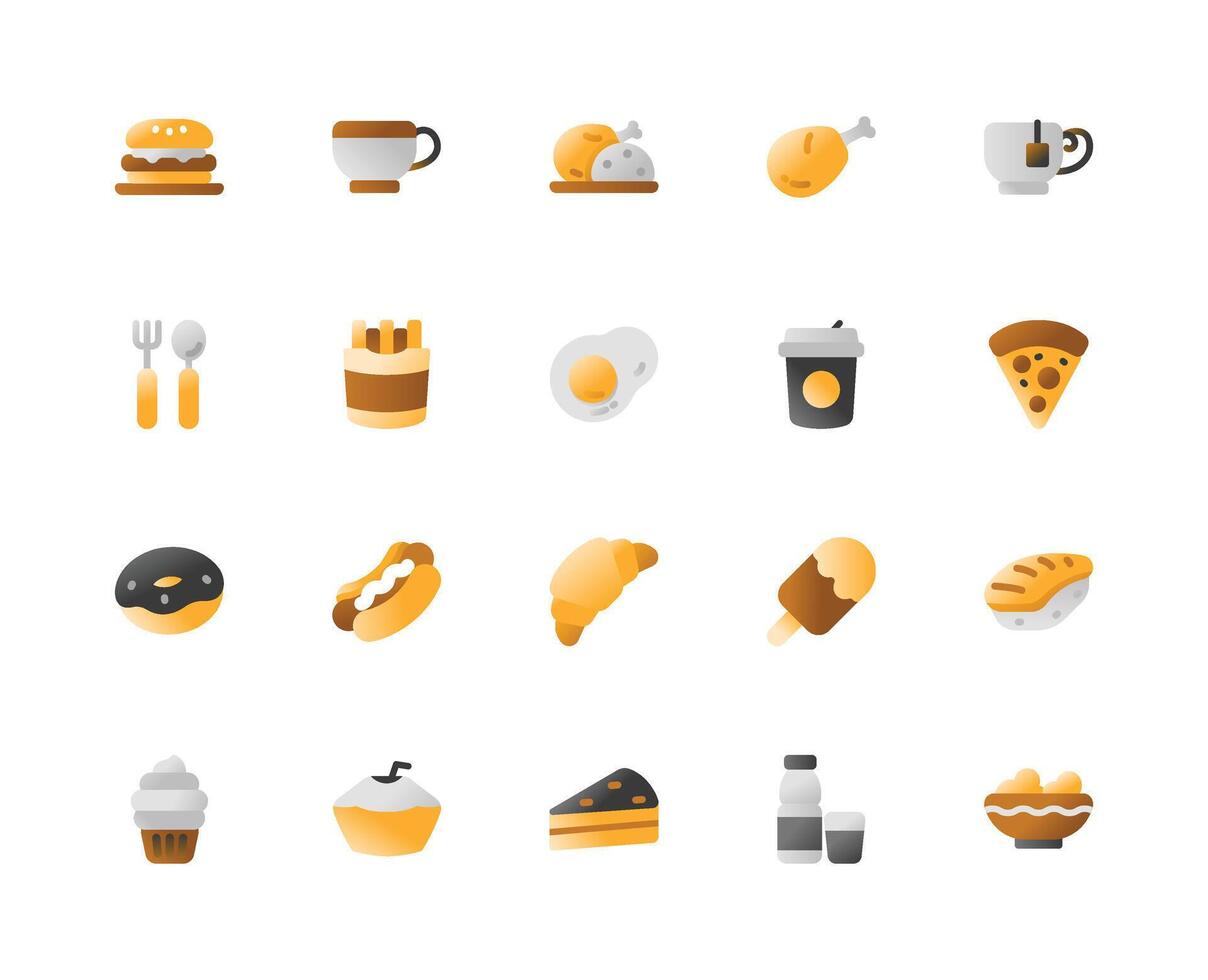 Set of The Most Popular Food and Beverage in The World with Gradient Icon. vector