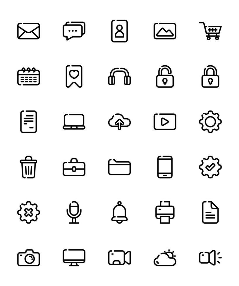 Collection of Essential Black Outline Icon for UIUX. vector