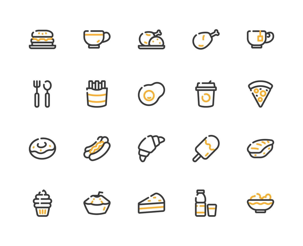 Food and Beverage Colored Outline Icon for Restaurant Background. vector