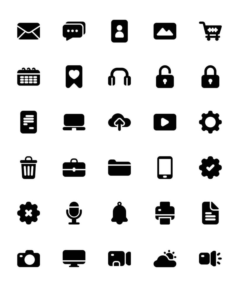 Collection of Essential Icon for User Interface, Mobile App and Website. Essential Icon in Black Fill Version vector