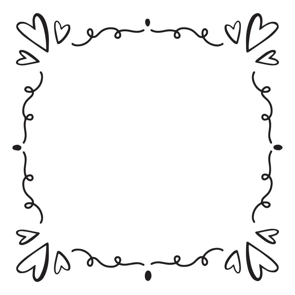 Doodle heart frame hand drawn for valentine, love and element vector