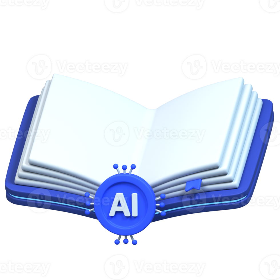 3D rendered open book AI illustration png