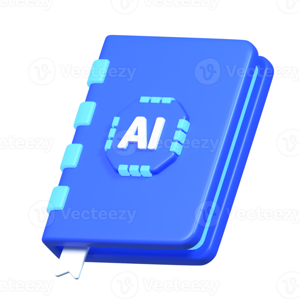 3D rendered book AI knowledge illustration png