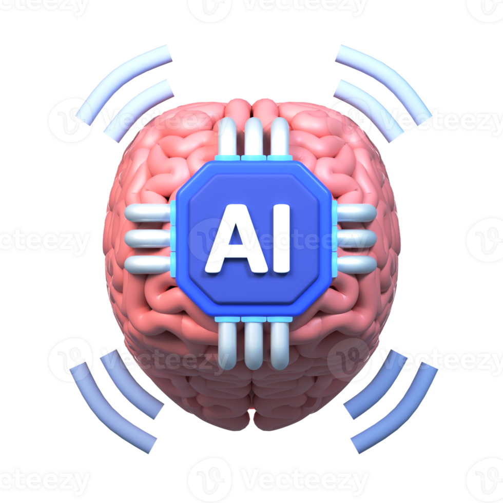 3D rendered brain AI connection illustration png