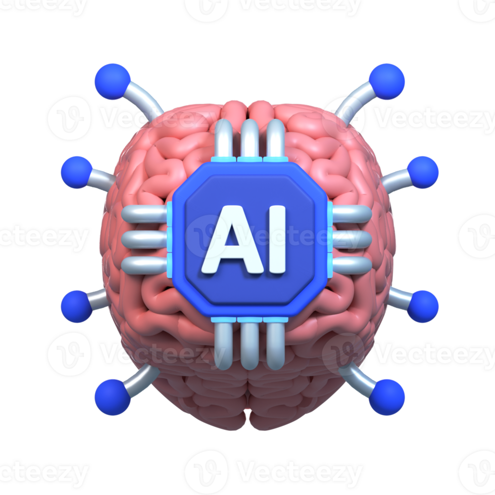 3D rendered brain AI illustration png